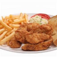 6 Hand-Breaded Tender Platter · 6 hand-breaded chicken tenders loaded with sautéed onions & peppers, served with fries or to...