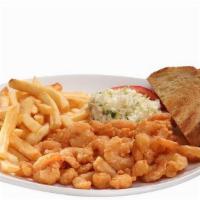 Shrimp Platter · Hand-breaded shrimp piled high. Served with fries or tots, slaw and grilled sourdough bread.