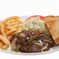 Chopped Steak Platter · Fresh seasoned beef, chopped and loaded with sautéed onions & peppers, topped with gravy. Se...