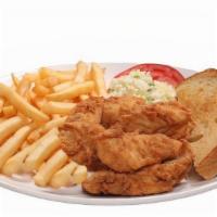 4 Hand-Breaded Tender Platter · 4 hand-breaded chicken tenders loaded with sautéed onions & peppers, served with fries or to...