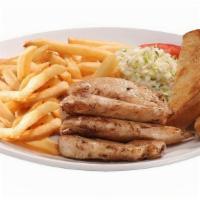 4 Grilled Chicken Tender Platter · 4 Grilled chicken tenders loaded with sautéed onions & peppers, served with fries or tots, s...