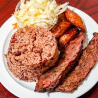 Carne Asada  · Grilled Steak. 
Rice: Gallo pinto(rice and beans) or white rice
Side: sweet fried plantain o...