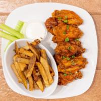 Chicken Wings & Fries · Buffalo or lemon pepper wings, served with celery and jalapeño ranch.