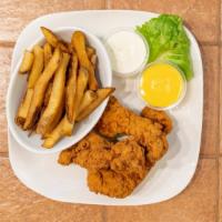 Chicken Tenders & Fries · Served with ranch or honey mustard.