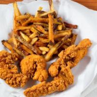 Chicken Finger Plate · Hand battered fresh chicken served with greek fries and your choice of homemade honey mustar...