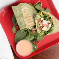 Spicy Chicken Wrap · Chicken breast, lettuce, tomato, bell pepper, cheddar cheese and spicy caesar dressing.