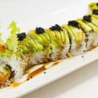 Caterpillar Roll · 10 pieces of caterpillar roll with eel and avocado on top.