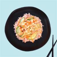 Crunchy Crab Salad · Krab with mayo, red onion, lime juice., tempura flakes, cucumber and masago.