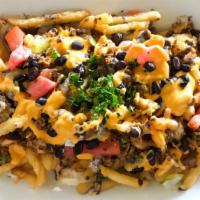 Papita Nachos / Nachos Fries · Nacho Fries Meat Bean Cheese.