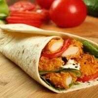 Classic Chicken Wrap · Crispy chicken with romaine lettuce, tomatoes, onions and cheese wrapped in a warm tortilla ...