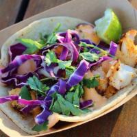 #7 Fish (Grilled) · Grilled cod, baja sauce, red cabbage, cilantro.