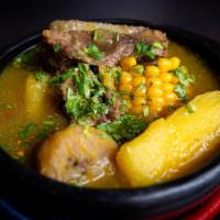 Sancocho De Res · Beef soup (rice, salad, avocado)