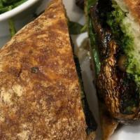Sauteed Mushrooms Sandwich · organic portabellas and white mushrooms sautéed in sweet and spicy sauce with arugula pesto ...