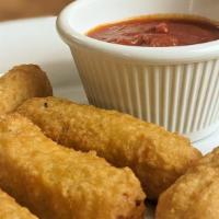 Fried Mozzarella · Breaded and deep-fried. Comes with tomato dipping sauce. 7 pc.