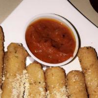 Cheese Sticks (6) · Deep tried mozzarella cheese sticks, sprinkled with Parmesan cheese served with a cup of mar...