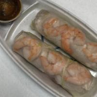 Spring Roll With Shrimp And Pork · Fresh Vietnamese spring roll wrapped with shrimp, sliced steamed pork, cold crisp lettuce, c...