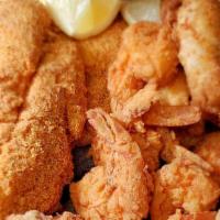 Chicken Tenders And Shrimp Combo · 3 pcs chicken tenders, 10 pcs fried shrimp.