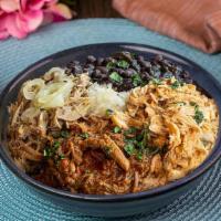 Cuban Sampler Bowl · Taste the 3 most traditional Cuban meat in one bowl: Lechon Asado, Braised and Shredded Flan...