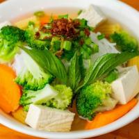 Veggie Noodle Soup (Veggie Pho) · Hủ Tiếu Chay Soup
(Vegetarian noodle soup comes with Steamed tofu, mushroom, broccoli , carr...