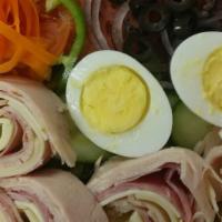 Chef Salad · ham, turkey, Swiss, American ,provolone &  sliced egg
choice dressing