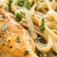 Chicken Francese  · Lemon & butter over pasta