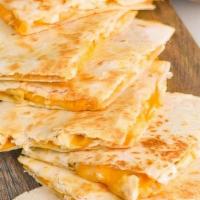 Chicken Quesadilla  · Served with sour cream, cheddar cheese sauce and salsa.
