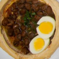 Fava - Hummus Bowl · Hummus, tahini, fava beans, hard boiled egg, cumin.