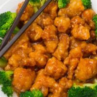 Ld19. General Tso'S Chicken Or Sesame Chicken · Spicy. Large chunks of chicken deep fried until crispy with hot and sweet sauce