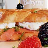 Smoked Salmon Sandwich · This classic sandwich is made in our delicious butter croissant
with Norwegian Smoked Salmon...