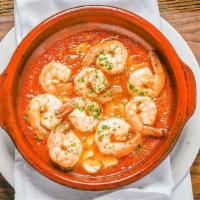 Gambas Al Ajillo / Garlic Shrimps · Pimienta roja triturada, salpicada de vino, perejil. / Red crushed peppers, splash of wine, ...