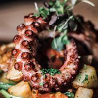 Red Octopus · Spanish Octopus, Cherry tomatoes, roasted potatoes, olives