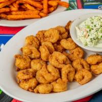 Popcorn Shrimp · Tender Baby Shrimp, Fried to Perfection! Served with Two Sides & Bread