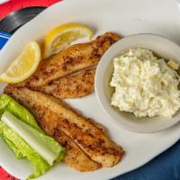 Catfish Fillets · Two Fillets Served Fried, Grilled or Blackened with Two Sides & Bread