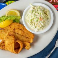 Flounder Fillets · Two Fillets Served Fried, Grilled or Blackened with Two Sides & Bread