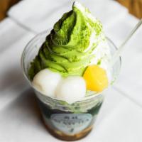 Maiko Special (Matcha) · Our specialty containing matcha cream, matcha chiffon, chestnuts, and shiratama mochi.