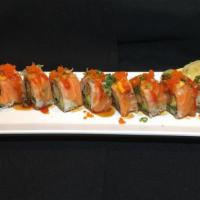Sunset Roll · Spicy. Salmon over spicy salmon roll.
