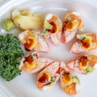 Lover Roll · lobster salad ,fish egg mix crunch over shrimp tempura ,avocado roll