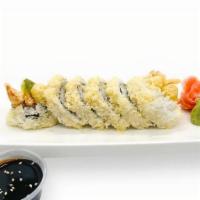 Crunchy Sweet Potato Roll · crispy sweet potato with crunchy flakes on the outside and eel sauce