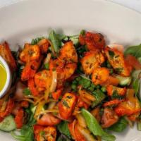 Chicken Tikka Salad · Served with mix greens, cucumber, tomato, oil & vinegar and topped with Grilled Chicken Tikka