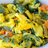 Mixed Vegetable Curry · Vegan. Mix of broccoli, carrots, green peas, cauliflower, green beans, zucchini, chickpeas c...