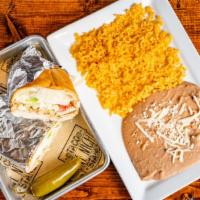 Torta (Mexican Sandwich) · Mexican Sandwich, made with mayonaise, your choice of protein, beans, lettuce, tomatoes, oni...