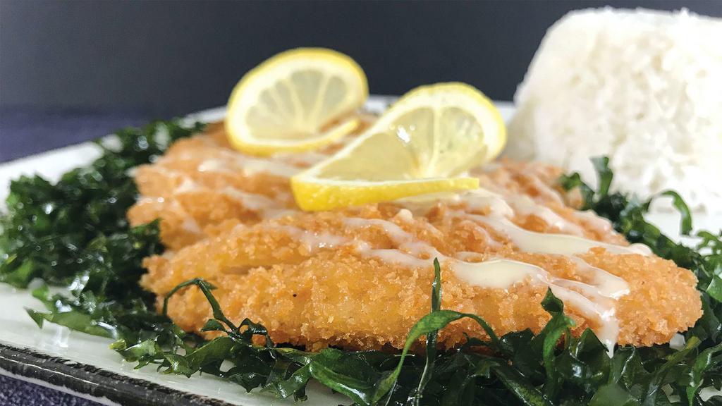 Lemon Chicken · Served with rice.