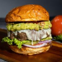 The Devil'S Avocado-Cate · American beef patty cooked medium and topped with avocado and melted cheese. Served on a gri...