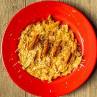 Chicken Pasta Cajun Alfredo · Fettuccine pasta and tender chicken tossed in a house-made spicy alfredo. Add broccoli, shri...