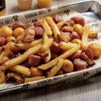 Picada · French fries, fried yellow potatoes, fried pork bellies and cocktail hot dogs.