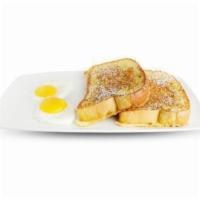 Two By Two · 2 slices of French toast and choice of 2 eggs any style or 2 slices of bacon or 2 sausage li...