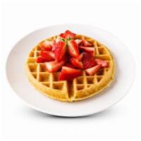 Strawberry Waffle · Belgian waffle topped with fresh strawberries,. whipped cream, and powdered sugar.. Served w...