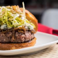 Butcher Cut* · angus beef, emmi roth bleu cheese, melted onion, frisée, pickled shallot, red wine jam, soy ...