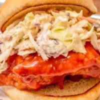 Sweet & Spicy Bbq Sandwich · Fried Chicken Sandwich with sweet and spicy BBQ sauce and creamy house slaw served on a toas...