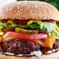 Diva Smokehouse Burger · Double meat, 100% all beef smoked to perfection, dressed with lettuce, tomato, onion, pickle...